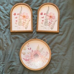 Botanical Wall Art Trio - Pink and Brown